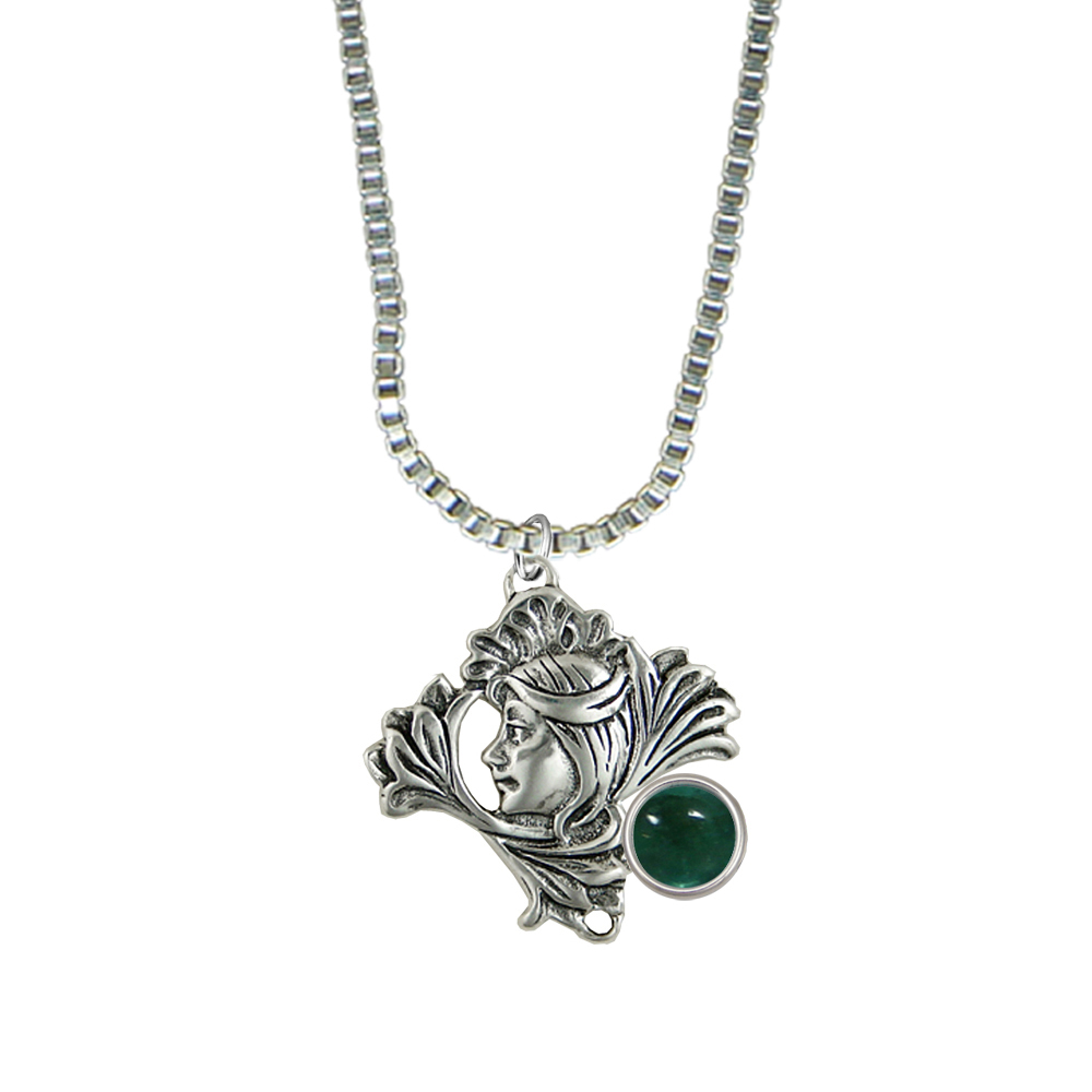 Sterling Silver Woman Maiden of the Lotus Flower Pendant Necklace With Fluorite